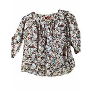 ELLE Women’s Pink Floral Size Large Blouse Summer Spring‎ Ruffle Prairie Cottage